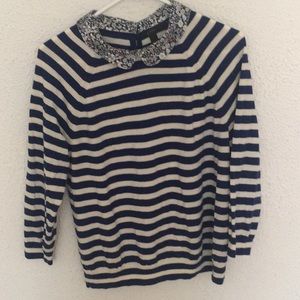 J. Crew striped sweater with Liberty print collar